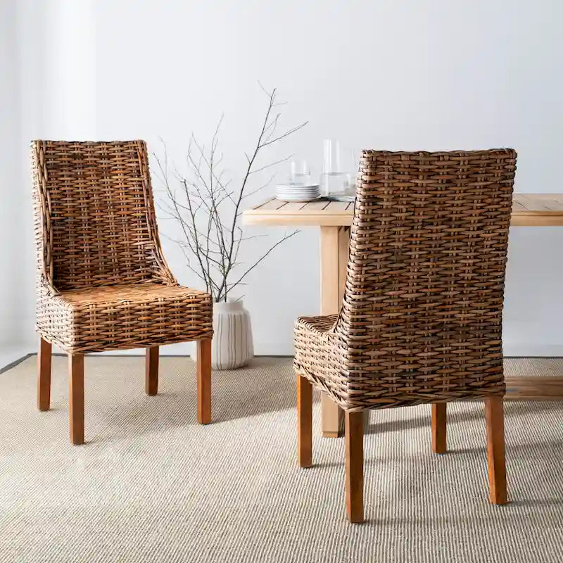 SAFAVIEH Charolette Chaises d'intérieur en osier marron à accoudoirs inclinés (lot de 2) - 20 x 24 x 39 - 20Lx24Px39H