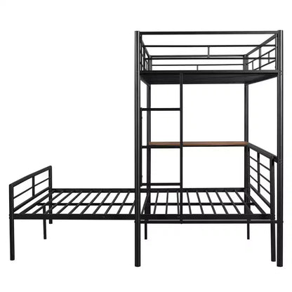 Lit superposé en métal une place sur deux places avec bureau, lit mezzanine une place avec lit inférieur double séparé pour enfants