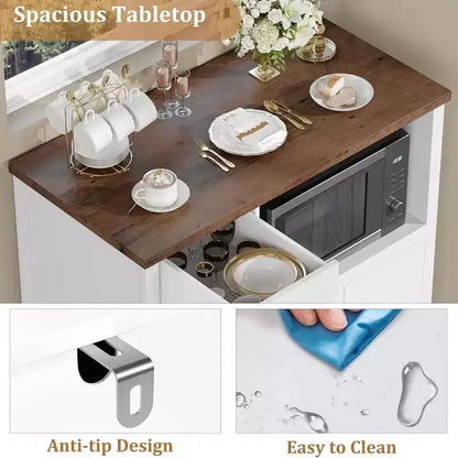 Mobiletto da cucina per microonde con contenitore, con 3 ante, 1 cassetto e ripiani regolabili, mobiletto dispensa