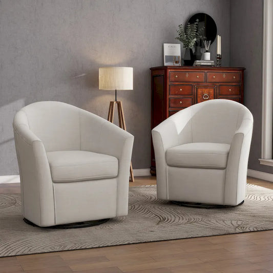 Set di 2 Poltrone Girevoli Moderne Imbottite a Barilotto, Poltrone Accent per Soggiorno