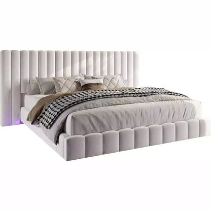 AMERLIFE Letto Imbottito con Luci LED, Design Flottante, Supporto a Doghe Solide
