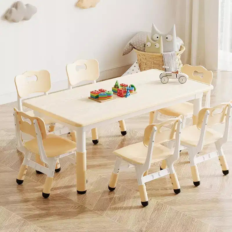 Table et 6 Chaises pour Enfants - Table d'Activités et de Repas à Hauteur Réglable pour Tout-Petits de 3 à 10 Ans, 136 kg
