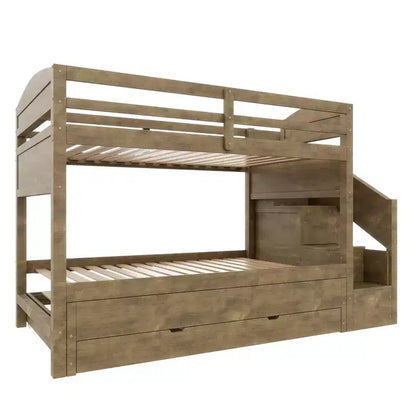 Lit superposé Whisen Twin XL avec lit gigogne, lit superposé avec rangement, lit superposé en bois massif, escalier de rangement, armoire, 3 tiroirs, pour enfants
