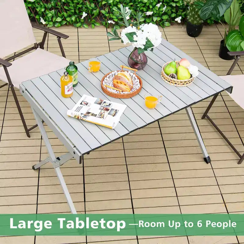 Tavolo da campeggio portatile in alluminio Costway per 4-6 persone, leggero, pieghevole, grigio/marrone