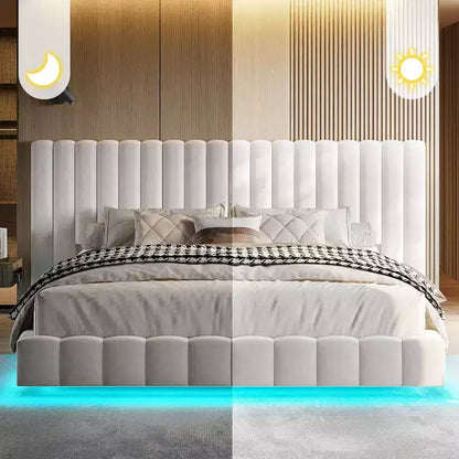 AMERLIFE Letto Imbottito con Luci LED, Design Flottante, Supporto a Doghe Solide