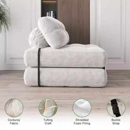 Divano Letto Futon Pieghevole in Velluto a Coste, Sedia Convertibile da Pavimento con Cuscino e Supporto per la Schiena