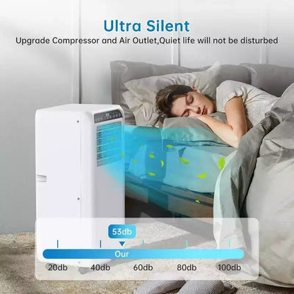 Condizionatore Portatile Ultra Silenzioso da 8000 BTU, 3-in-1 con Deumidificatore e Ventilatore, Timer 24H, Kit Finestra e Telecomando per ambienti fino a 32,5 m²