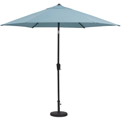 Hanover Lavallette Set da pranzo a 5 pezzi in blu oceano con 4 sedie fisse, tavolo rotondo da 52 pollici con ripiano in vetro, ombrellone e base