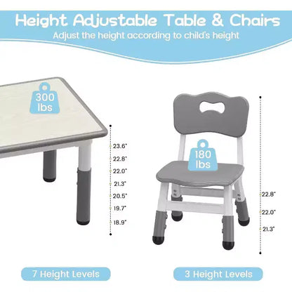 Table et 6 Chaises pour Enfants - Table d'Activités et de Repas à Hauteur Réglable pour Tout-Petits de 3 à 10 Ans, 136 kg