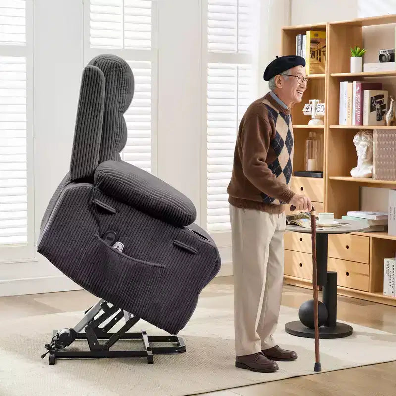Fauteuil inclinable électrique releveur, fauteuils inclinables électriques pour personnes âgées avec fonction chauffante et massante, aide à la levée, porte-gobelets, poche latérale, pour salon
