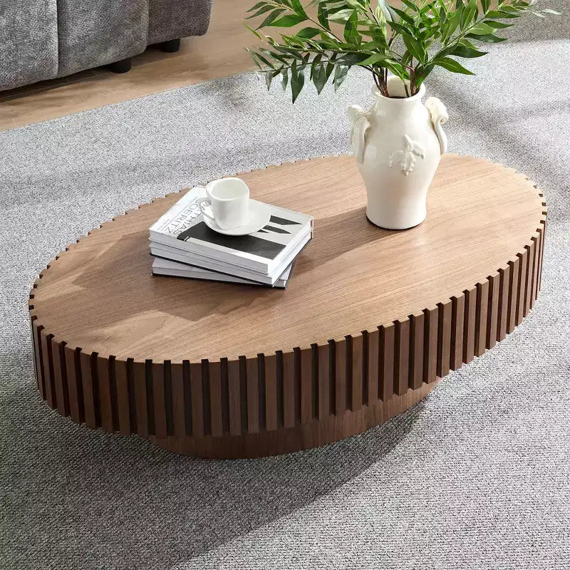 Tavolino da caffè ovale/quadrato, tavolino centrale scanalato minimalista, tavolino d'appoggio, frassino naturale/noce/nero opaco-ModernLuxe