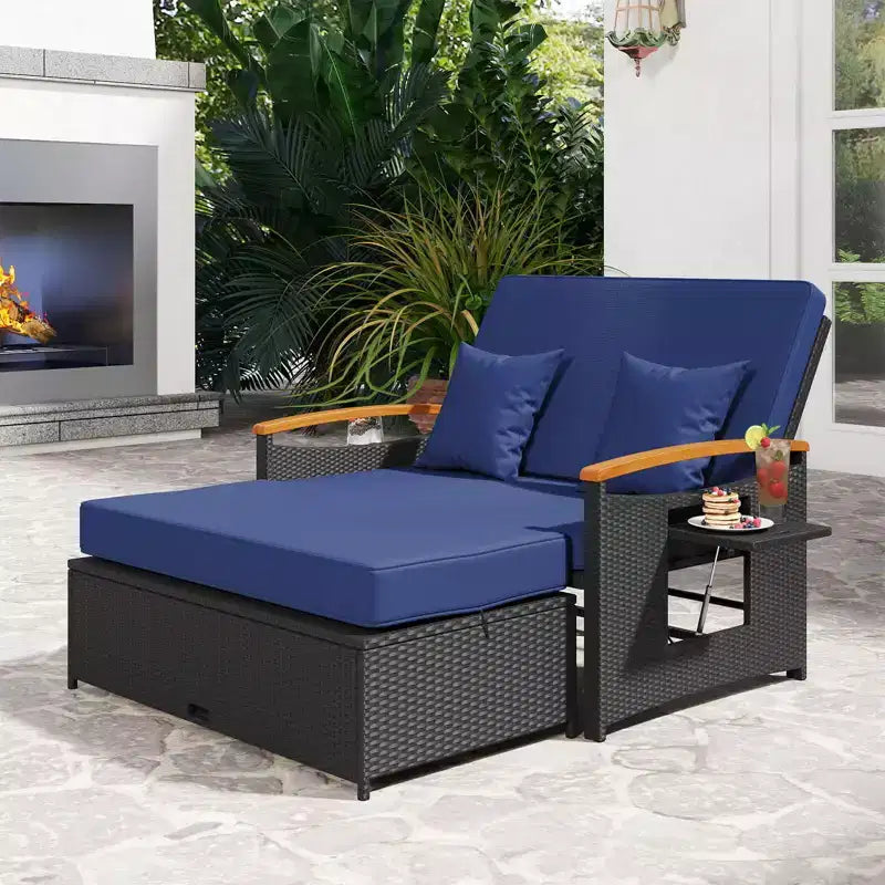 Set divano letto in rattan per esterni Costway con divanetto imbottito e poggiapiedi contenitore per veranda Beige/Blu marino/Rosso/Turchese/Nero/Grigio