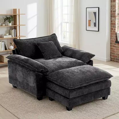 Poltrona a sacco oversize in ciniglia EHMKNP con pouf