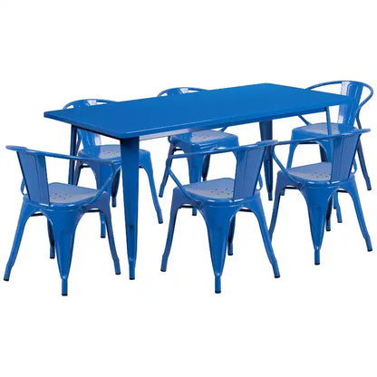 Ensemble table rectangulaire en métal qualité commerciale Emma et Oliver avec 6 chaises avec accoudoirs, pour l'intérieur et l'extérieur