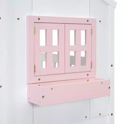 Lit mezzanine cabane de taille double, lit mezzanine cabane en bois avec échelle et barrières de sécurité pour enfants