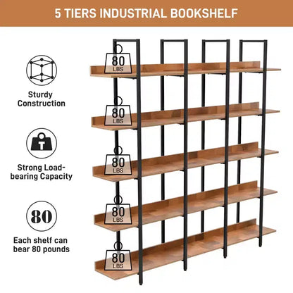 Étagère de style industriel vintage Whisen avec cadre en métal et panneau MDF, bibliothèque ouverte pour le bureau à domicile