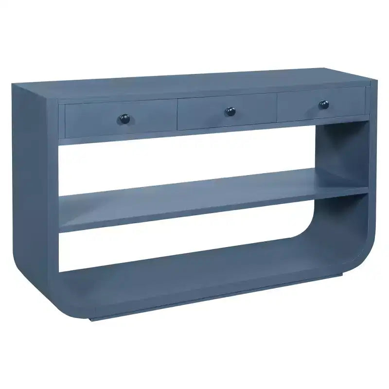 ModernLuxe Tavolo curvo da ingresso, Tavolo consolle, Tavolino da divano, Espositore, Tavolino d'appoggio con 3 cassetti a chiusura ammortizzata e 2 ripiani aperti