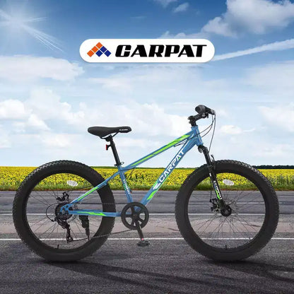 Vélo Okak 24 pouces Fat Tire avec suspension avant, VTT 7 vitesses avec frein à disque et cadre en acier à haute teneur en carbone, Vélo de randonnée pour les trajets quotidiens