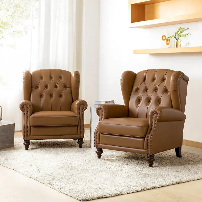 Fauteuil Alex Classic Wingback en cuir avec clous décoratifs (lot de 2) par HULALA HOME