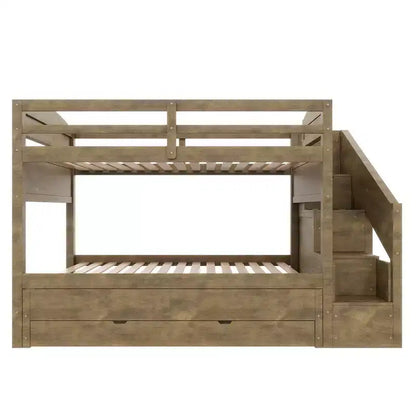 Lit superposé Whisen Twin XL avec lit gigogne, lit superposé avec rangement, lit superposé en bois massif, escalier de rangement, armoire, 3 tiroirs, pour enfants