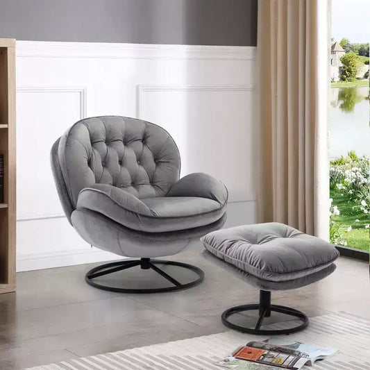 Poltrona Svedese Okak con Pouf, Poltrona Moderna Senza Braccioli Stile Mid-Century per Soggiorno, Morbida e Confortevole per Guardare la TV, Giocare