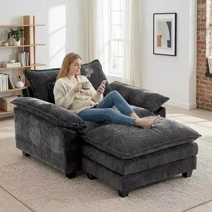 Poltrona a sacco oversize in ciniglia EHMKNP con pouf