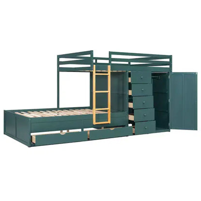Lit superposé complet Whisen avec 2 grands tiroirs, 5 petits tiroirs et petite armoire