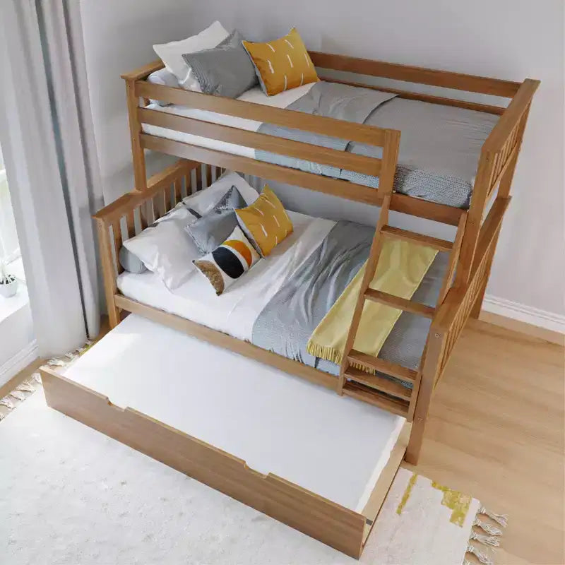 Letto a Castello in Legno Massello Max & Lily, una Piazza e Mezza con Letto Estraibile Contenitore e Scaletta per Bambini
