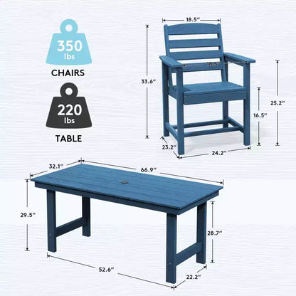 Set da pranzo da esterno Hyleory 7 pezzi, tavolo rettangolare da 170 cm con foro per ombrellone e 6 sedie