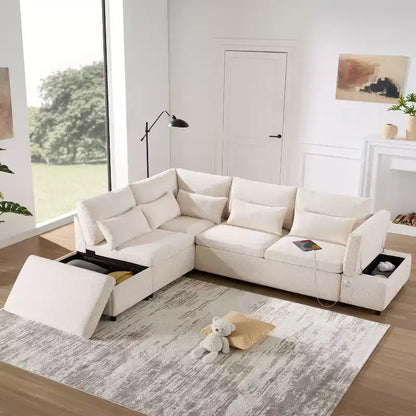 Canapé-lit modulaire sectionnel Whisen 270 - 6 places en forme de L avec pouf de rangement, canapé en chenille, personnalisable pour salon et appartement