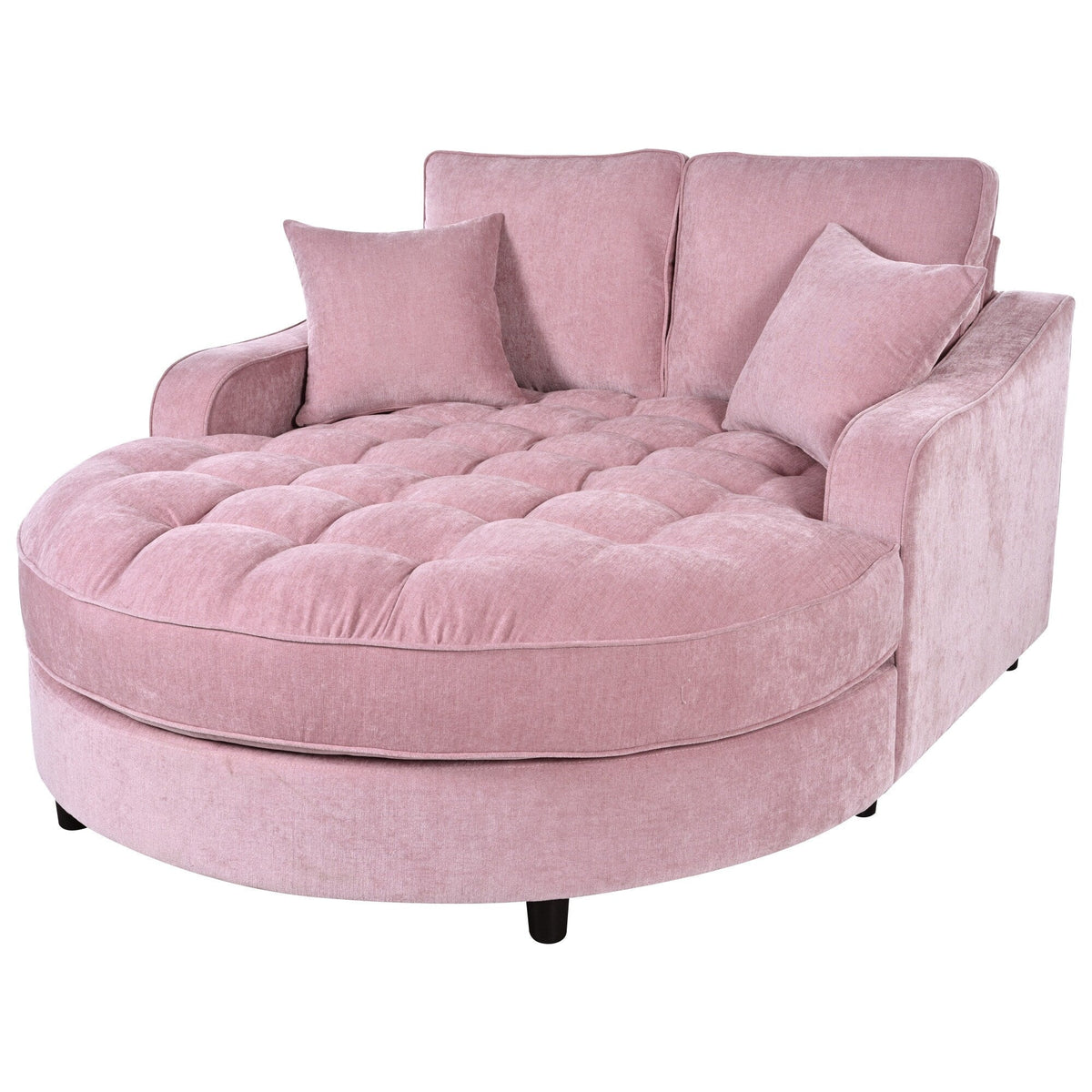 Divano Letto Chaise Longue in ciniglia, Divano Imbottito con Schienale Trapuntato e 2 Cuscini Rimovibili per Soggiorno