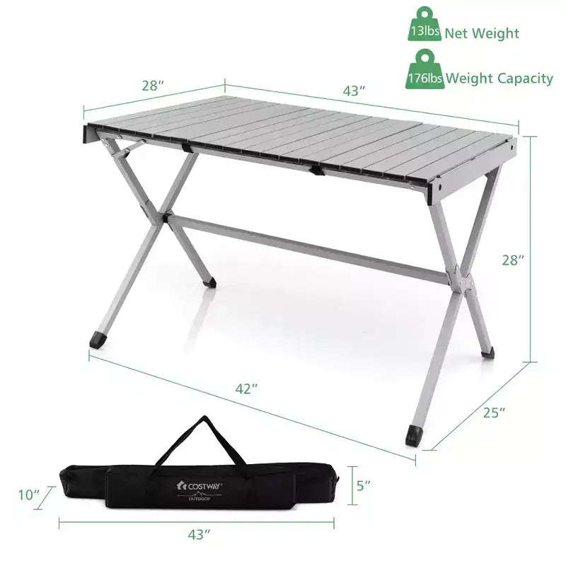 Tavolo da campeggio portatile in alluminio Costway per 4-6 persone, leggero, pieghevole, grigio/marrone