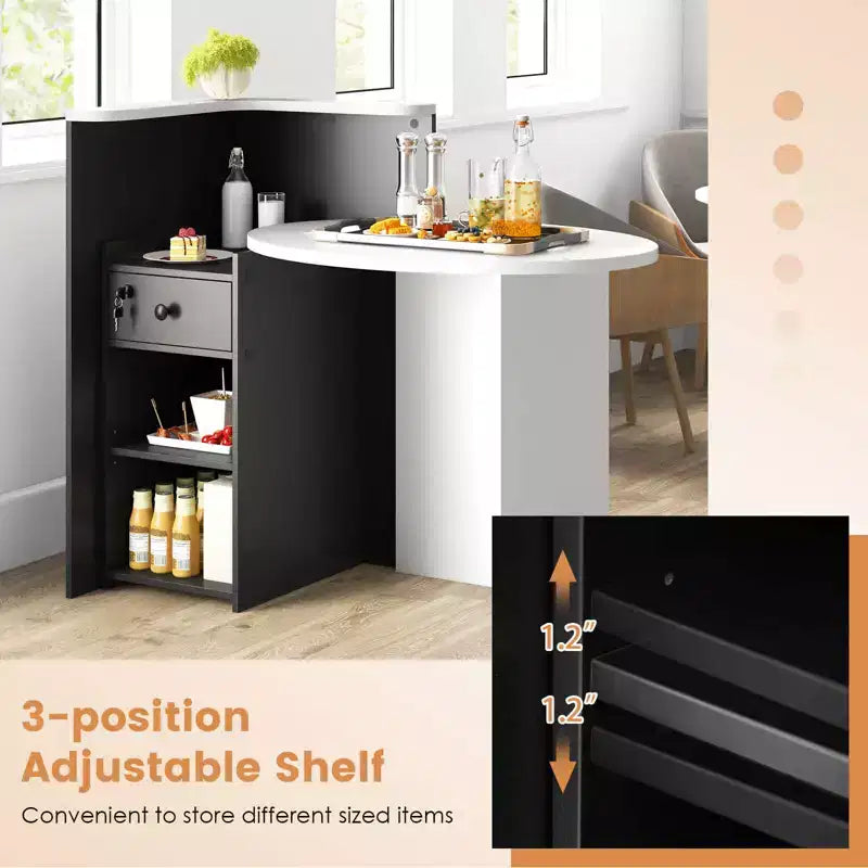 Costway Bancone per Reception, Scrivania da Ufficio con Ripiano Aperto e Cassetto con Serratura, Bianco/Marrone/Nero