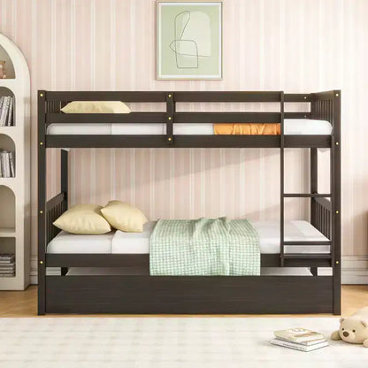 Lit superposé moderne en bois, double sur double avec lit gigogne, convertible en 2 lits