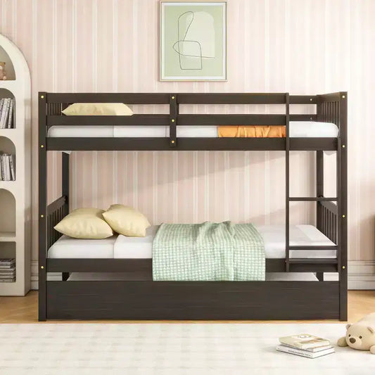 Lit superposé moderne en bois, double sur double avec lit gigogne, convertible en 2 lits