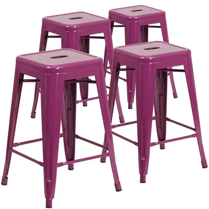 Lot de 4 tabourets de comptoir sans dossier en métal de 61 cm, pour l'intérieur ou l'extérieur, avec assise carrée