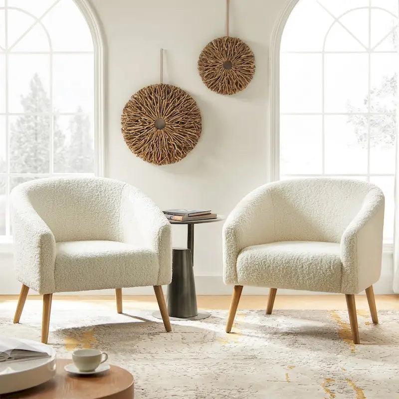 Fauteuil Sheila Modern 30 W Boucle avec pieds en bois massif, lot de 2, par HULALA HOME