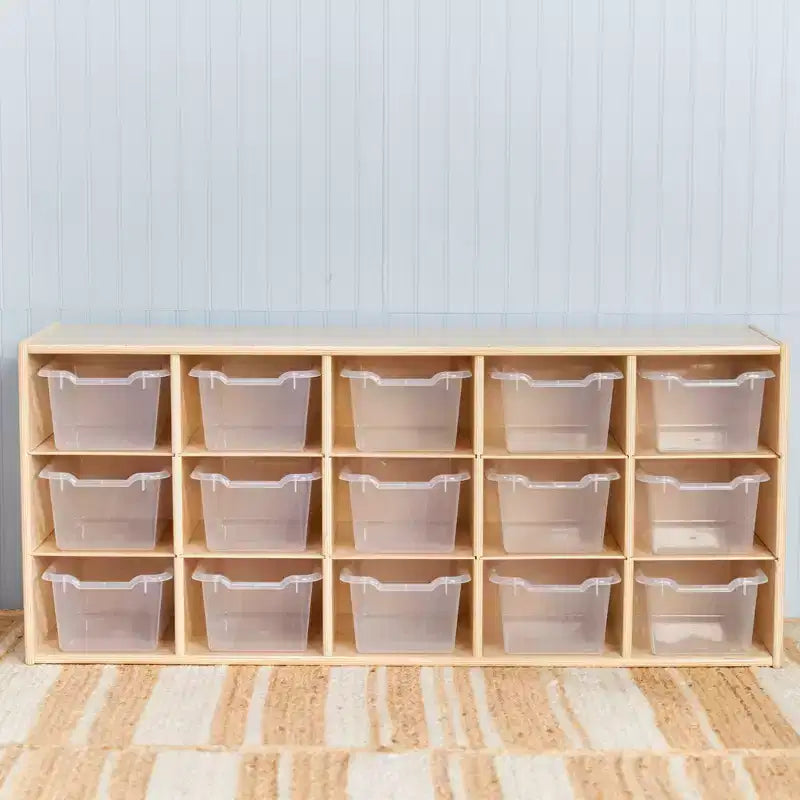 Meuble de rangement 15 bacs ECR4Kids Streamline avec 15 bacs à façade incurvée, 3x5, mobilier pour enfants