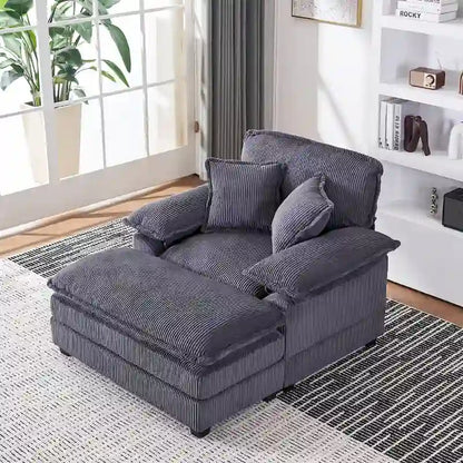 56.9 W Poltrona Oversize con Pouf, Poltrona da Lettura per Camera da Letto, Divano Letto Pigro, Poltrona Reclinabile Singola Moderna Oversize