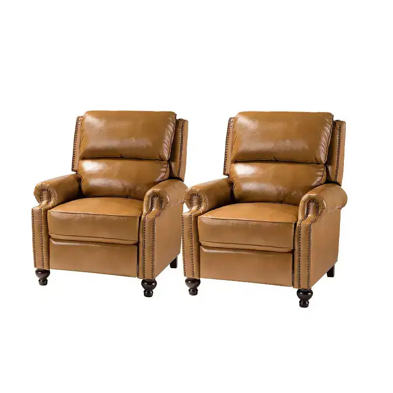 Ensemble de 2 fauteuils inclinables modernes en cuir véritable Elisabete avec garniture cloutée vintage pour salon et chambre à coucher | ART OF LIVING DESIGNS