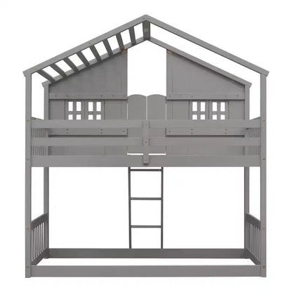 Lit mezzanine cabane de taille double, lit mezzanine cabane en bois avec échelle et barrières de sécurité pour enfants