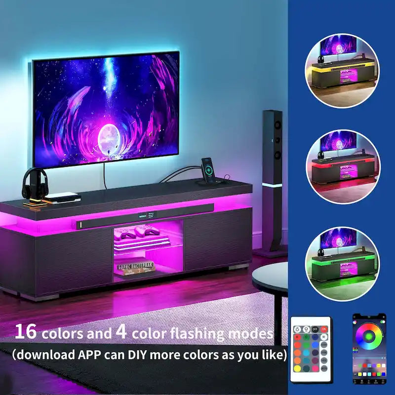 Meuble TV moderne Moasis pour TV 43-65 - Meuble TV console multimédia avec lumières LED