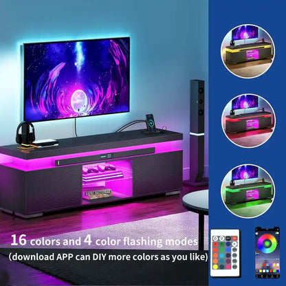 Meuble TV moderne Moasis pour TV 43-65 - Meuble TV console multimédia avec lumières LED