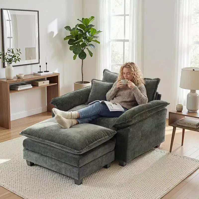 Poltrona a sacco oversize in ciniglia EHMKNP con pouf