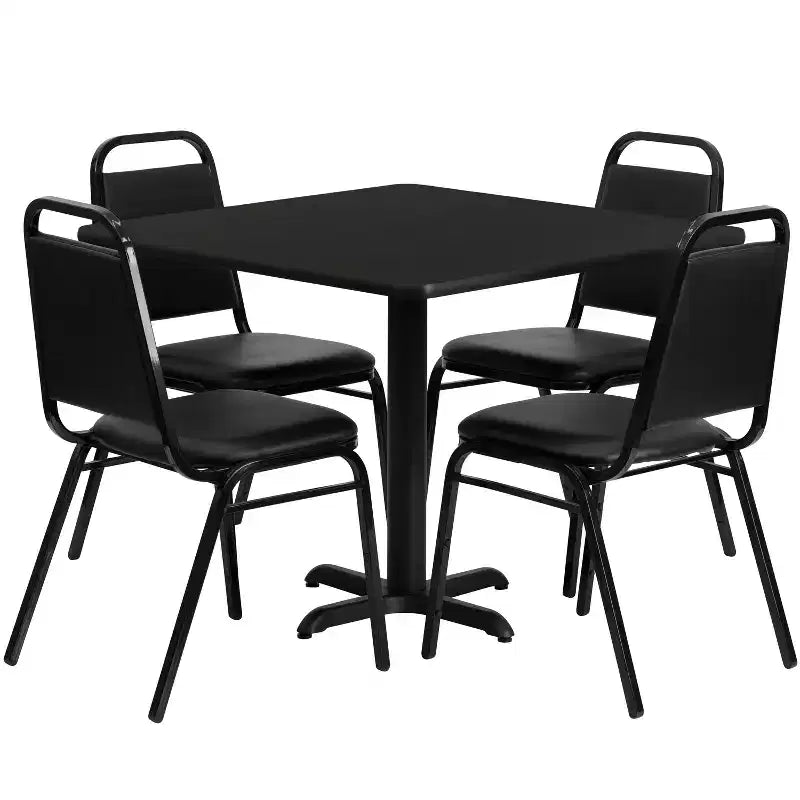 Set tavolo Emma and Oliver con base a X laminata quadrata da 36 con 4 sedie da banchetto