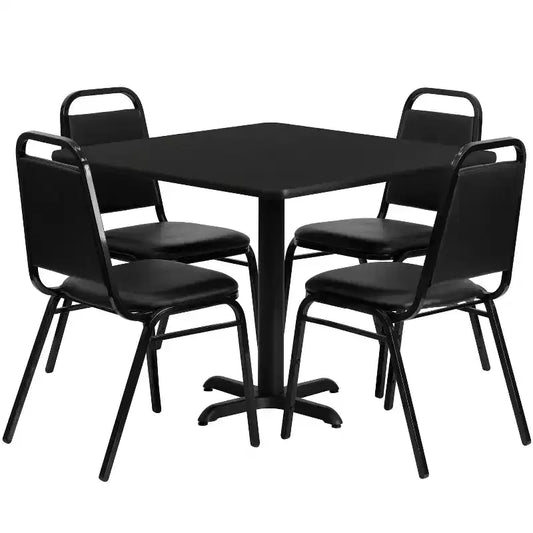 Set tavolo Emma and Oliver con base a X laminata quadrata da 36 con 4 sedie da banchetto