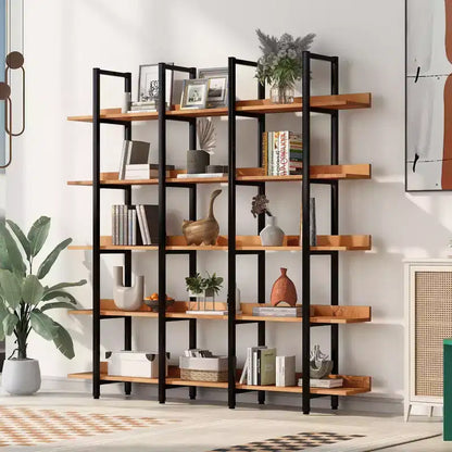 Étagère de style industriel vintage Whisen avec cadre en métal et panneau MDF, bibliothèque ouverte pour le bureau à domicile