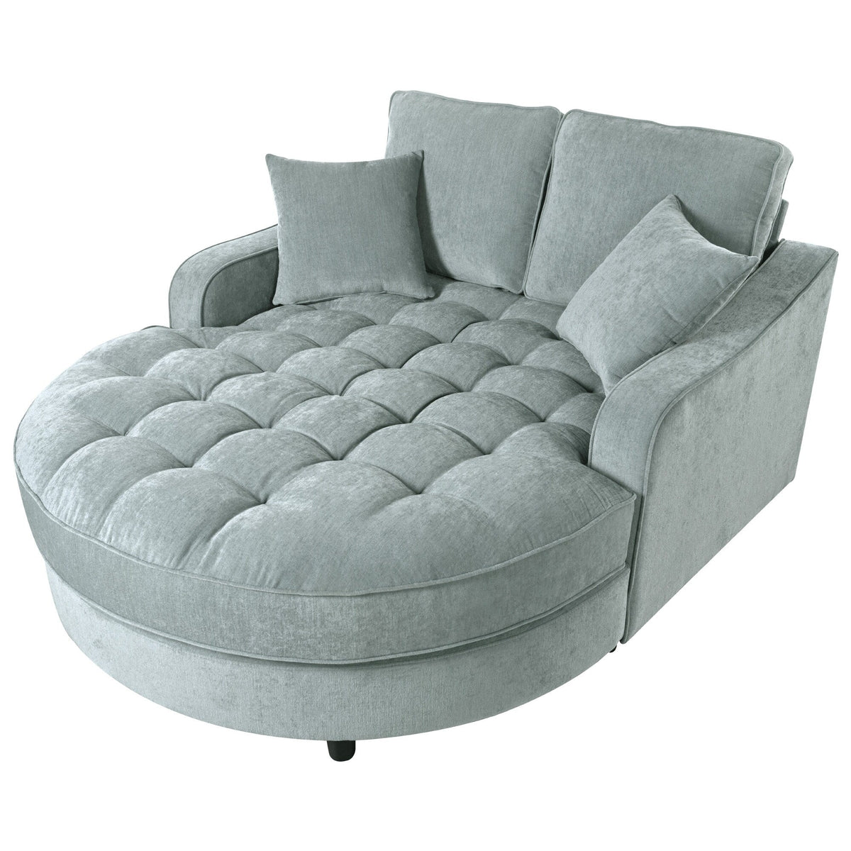 Divano Letto Chaise Longue in ciniglia, Divano Imbottito con Schienale Trapuntato e 2 Cuscini Rimovibili per Soggiorno