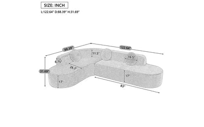Divano componibile Whisen 122'' Extra Large, Elegante Divano Imbottito in Tessuto con Tre Cuscini Rotondi, Schiuma ad Alta Resilienza
