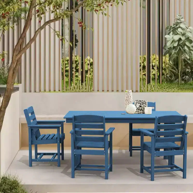 Set da pranzo da esterno Hyleory 7 pezzi, tavolo rettangolare da 170 cm con foro per ombrellone e 6 sedie
